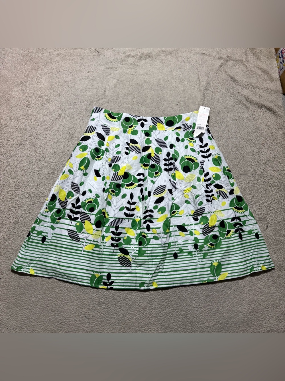 Elementz Skirt Womens Large A Line Floral Print Striped Contrast Hem Cotton NEW